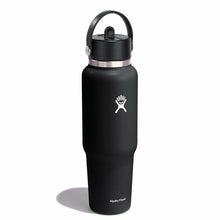 Load image into Gallery viewer, Wide Mouth Travel Bottle With Flex Straw Cap Black 40oz