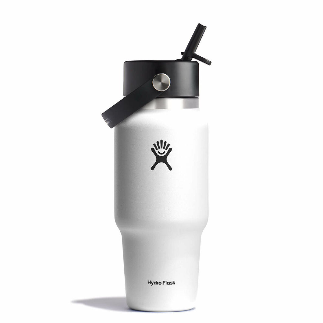 Wide Mouth Travel Bottle With Flex Straw Cap White 24oz
