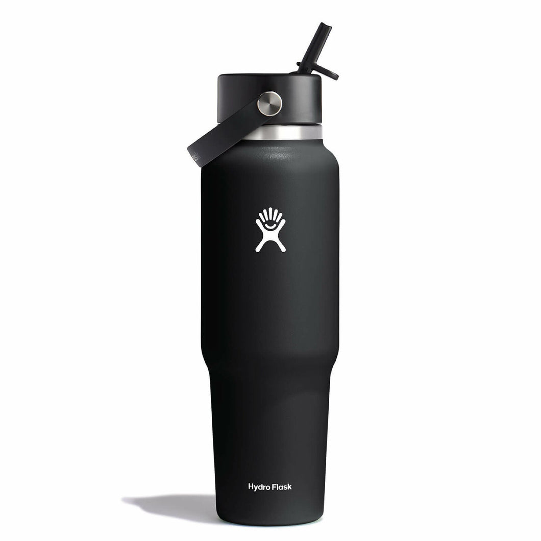 Wide Mouth Travel Bottle With Flex Straw Cap Black 40oz