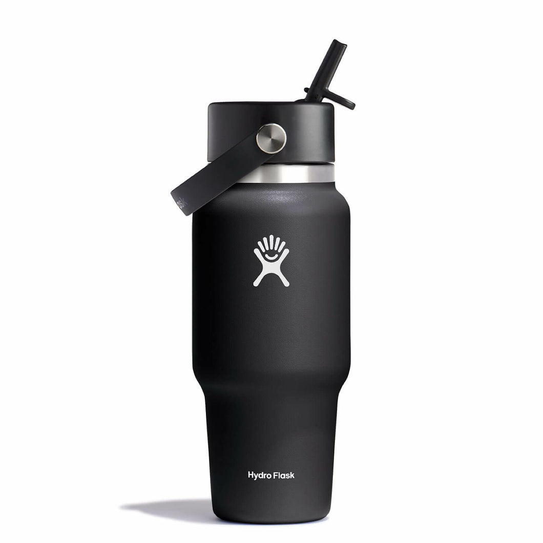 Wide Mouth Travel Bottle With Flex Straw Cap Black 24oz