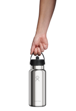 Load image into Gallery viewer, Metallic Wide Mouth With Flex Straw Cap Metallic Silver 32oz
