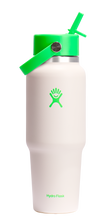 Load image into Gallery viewer, Wide Mouth Travel Bottle With Flex Straw Cap Neon Green 32oz
